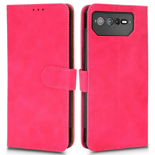 Skin-Touch Feeling Phone Cover for Asus ROG Phone 6 5G, PU Leather Magnetic Clasp Stand Wallet Case - Red