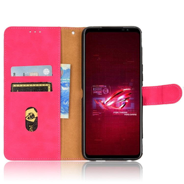 Skin-Touch Feeling Phone Cover for Asus ROG Phone 6 5G, PU Leather Magnetic Clasp Stand Wallet Case - Red