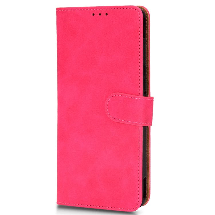 Skin-Touch Feeling Phone Cover for Asus ROG Phone 6 5G, PU Leather Magnetic Clasp Stand Wallet Case - Red