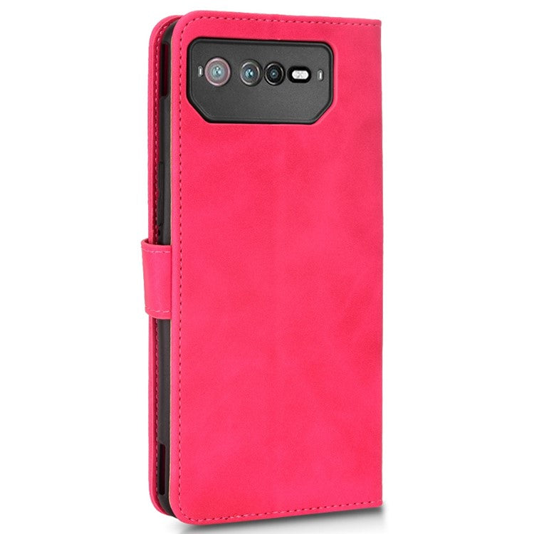 Skin-Touch Feeling Phone Cover for Asus ROG Phone 6 5G, PU Leather Magnetic Clasp Stand Wallet Case - Red