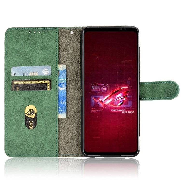 Skin-Touch Feeling Phone Cover for Asus ROG Phone 6 5G, PU Leather Magnetic Clasp Stand Wallet Case - Green