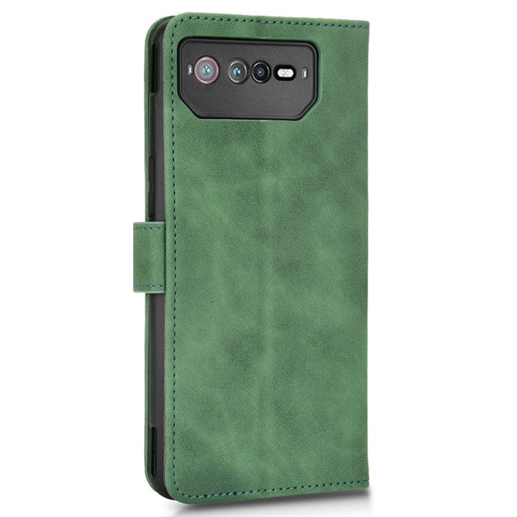 Skin-Touch Feeling Phone Cover for Asus ROG Phone 6 5G, PU Leather Magnetic Clasp Stand Wallet Case - Green