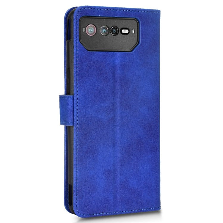 Skin-Touch Feeling Phone Cover for Asus ROG Phone 6 5G, PU Leather Magnetic Clasp Stand Wallet Case - Blue
