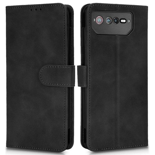 Skin-Touch Feeling Phone Cover for Asus ROG Phone 6 5G, PU Leather Magnetic Clasp Stand Wallet Case - Black