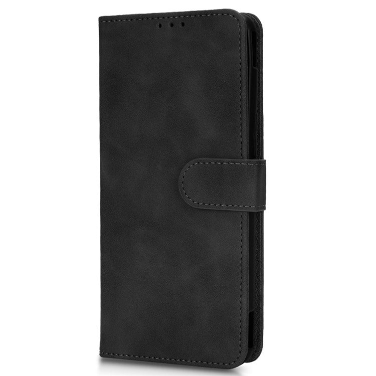 Skin-Touch Feeling Phone Cover for Asus ROG Phone 6 5G, PU Leather Magnetic Clasp Stand Wallet Case - Black