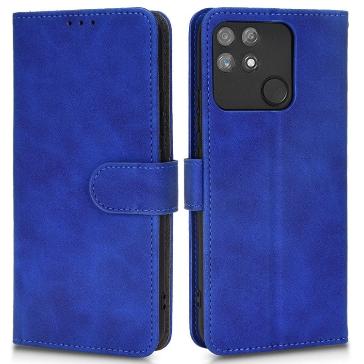 For Realme Narzo 50A Skin-Touch Feeling PU Leather Case Flip Folio Wallet Stand Phone Cover - Blue