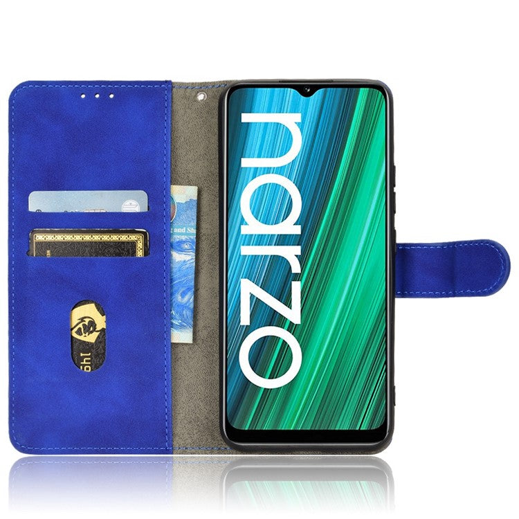 For Realme Narzo 50A Skin-Touch Feeling PU Leather Case Flip Folio Wallet Stand Phone Cover - Blue