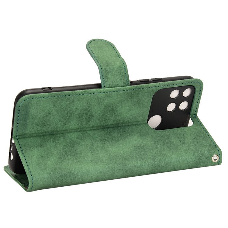 For Realme Narzo 50A Skin-Touch Feeling PU Leather Case Flip Folio Wallet Stand Phone Cover - Green