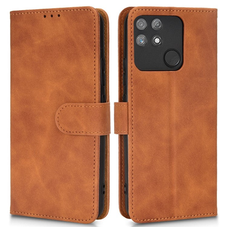 For Realme Narzo 50A Skin-Touch Feeling PU Leather Case Flip Folio Wallet Stand Phone Cover - Brown