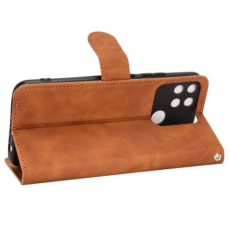 For Realme Narzo 50A Skin-Touch Feeling PU Leather Case Flip Folio Wallet Stand Phone Cover - Brown