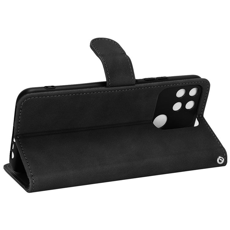 For Realme Narzo 50A Skin-Touch Feeling PU Leather Case Flip Folio Wallet Stand Phone Cover - Black