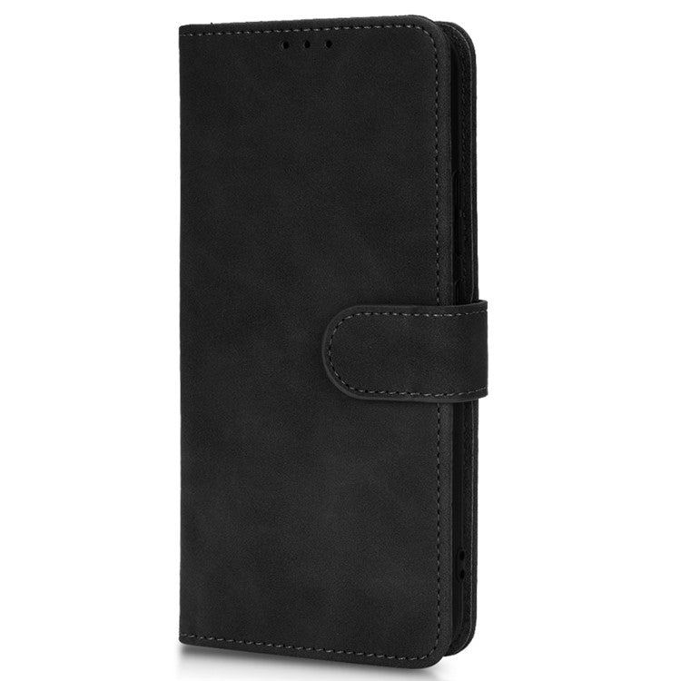 For Realme Narzo 50A Skin-Touch Feeling PU Leather Case Flip Folio Wallet Stand Phone Cover - Black