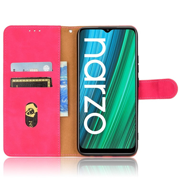For Realme Narzo 50A Skin-Touch Feeling PU Leather Case Flip Folio Wallet Stand Phone Cover - Red