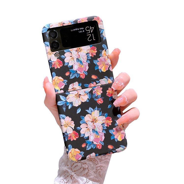 For Samsung Galaxy Z Flip4 5G Hard PC Floral Pattern Embossment Matte Anti-fingerprint Luminous Cell Phone Case - Ink Flower