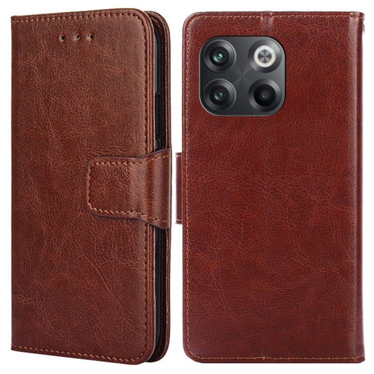 For OnePlus 10T 5G / Ace Pro 5G Texture PU Leather Wallet Flip Case Folio Book Design Magnetic Closure Stand Protective Cover - Brown