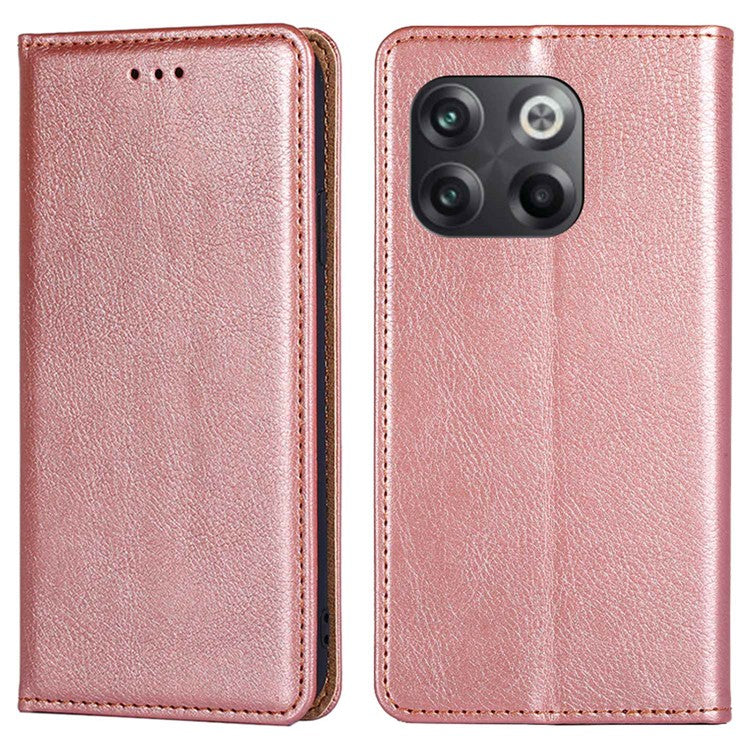 For OnePlus 10T 5G / Ace Pro 5G PU Leather Flip Folio Case Stand Magnetic Absorption Shockproof Wallet Cover - Rose Gold