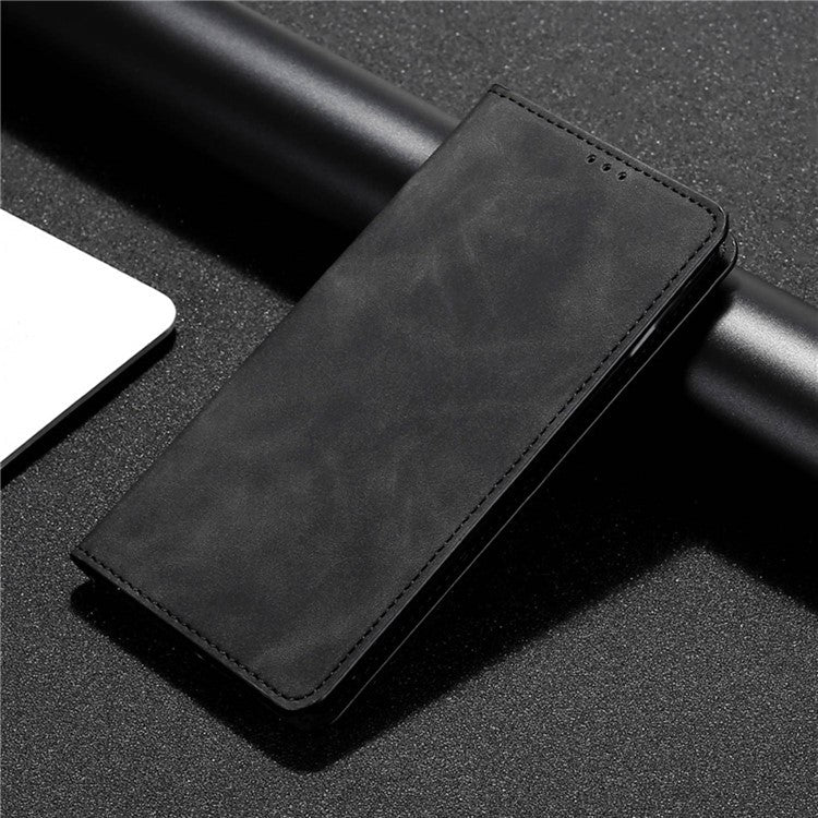 For OnePlus 10T 5G / Ace Pro 5G Skin-touch PU Leather Cover Stand Hidden Magnetic Adsorption Flip Card Slots Phone Case - Black