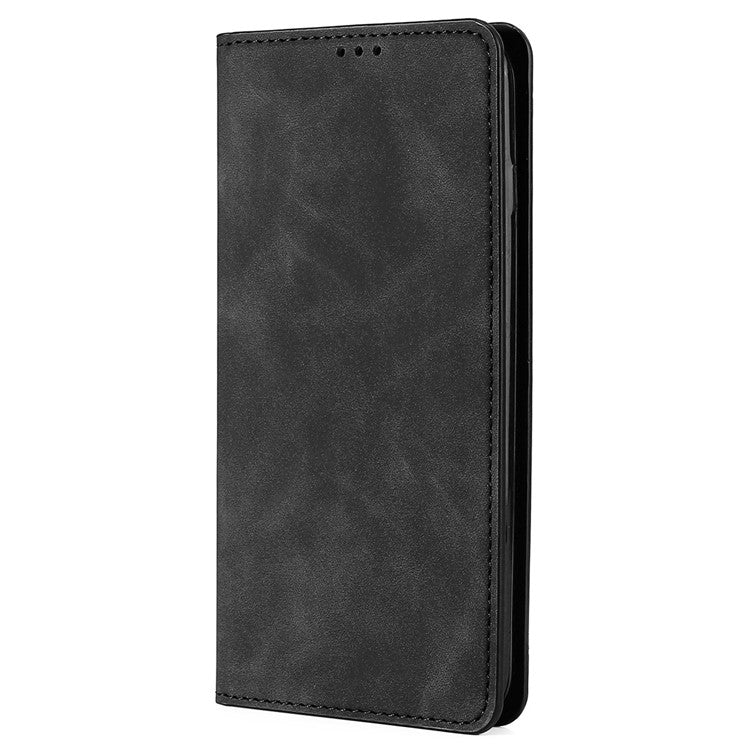 For OnePlus 10T 5G / Ace Pro 5G Skin-touch PU Leather Cover Stand Hidden Magnetic Adsorption Flip Card Slots Phone Case - Black