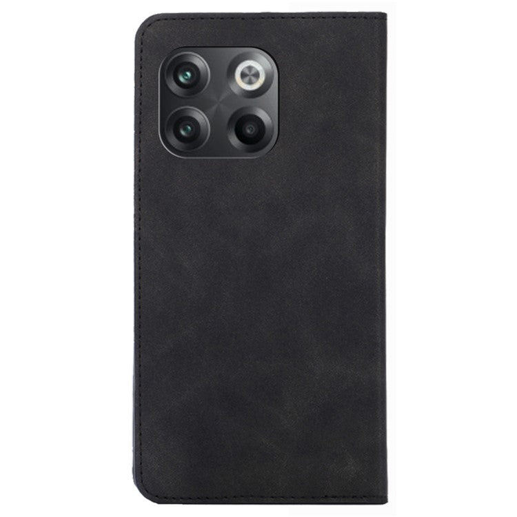 For OnePlus 10T 5G / Ace Pro 5G Skin-touch PU Leather Cover Stand Hidden Magnetic Adsorption Flip Card Slots Phone Case - Black