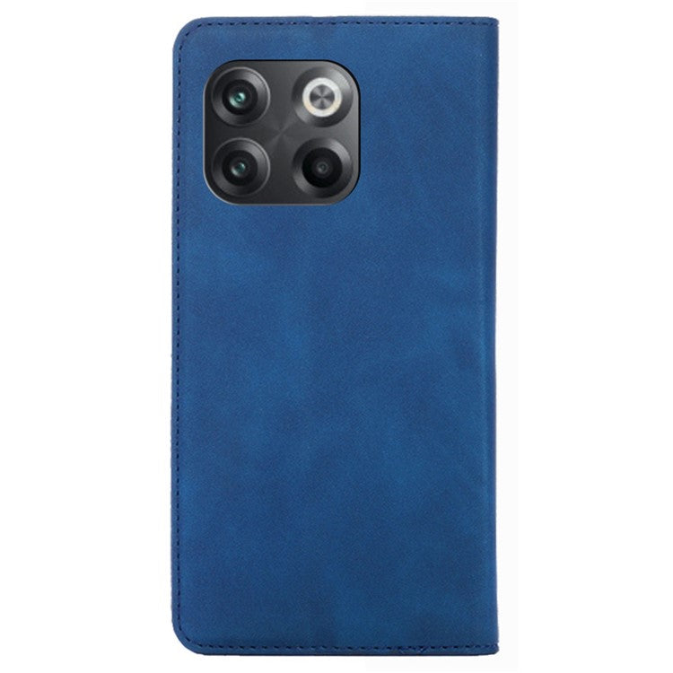 For OnePlus 10T 5G / Ace Pro 5G Skin-touch PU Leather Cover Stand Hidden Magnetic Adsorption Flip Card Slots Phone Case - Blue