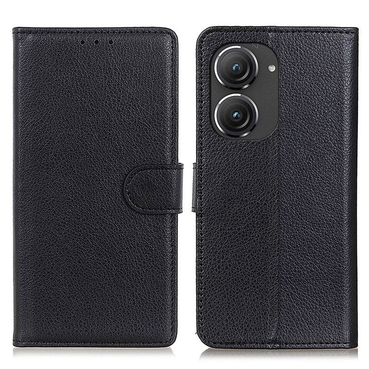 For Asus Zenfone 9 5G Magnetic Clasp Phone Case Litchi Texture PU Leather Wallet Stand Protective Cover - Black