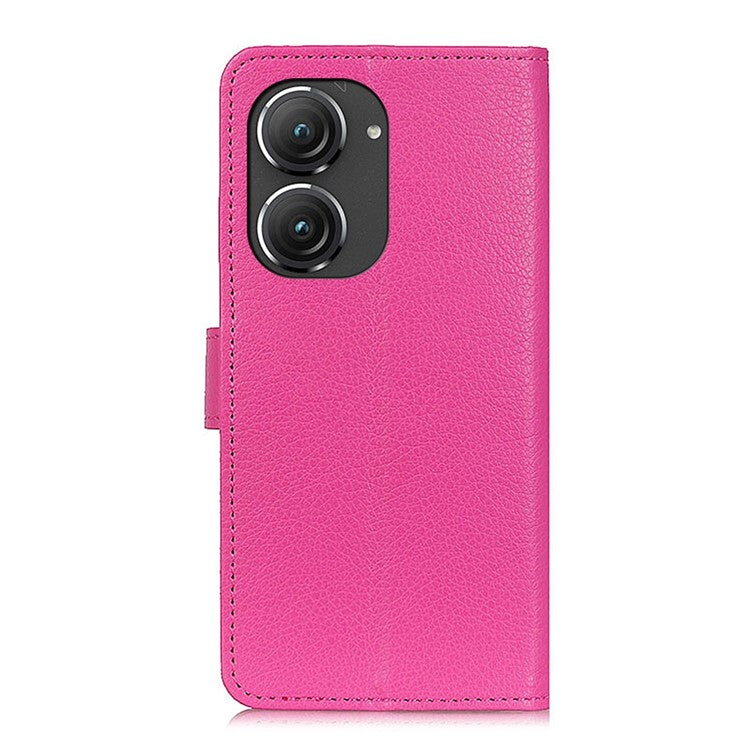 For Asus Zenfone 9 5G Magnetic Clasp Phone Case Litchi Texture PU Leather Wallet Stand Protective Cover - Rose