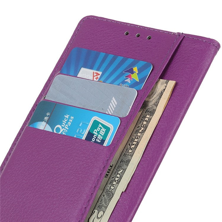 For Asus Zenfone 9 5G Magnetic Clasp Phone Case Litchi Texture PU Leather Wallet Stand Protective Cover - Purple