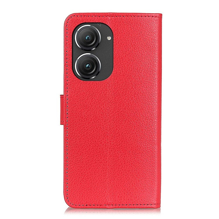 For Asus Zenfone 9 5G Magnetic Clasp Phone Case Litchi Texture PU Leather Wallet Stand Protective Cover - Red