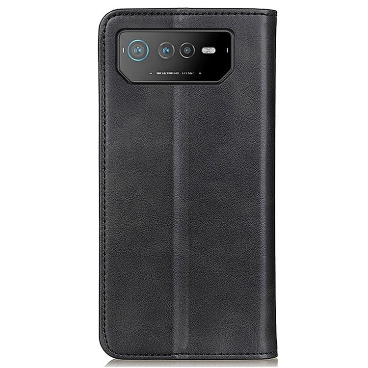 For Asus ROG Phone 6 5G Magnetic Auto-absorbed Stand Wallet Case Split Leather TPU Full Protection Phone Cover - Black