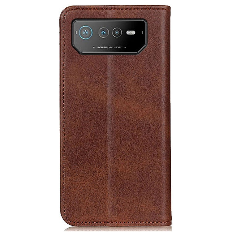 For Asus ROG Phone 6 5G Magnetic Auto-absorbed Stand Wallet Case Split Leather TPU Full Protection Phone Cover - Coffee