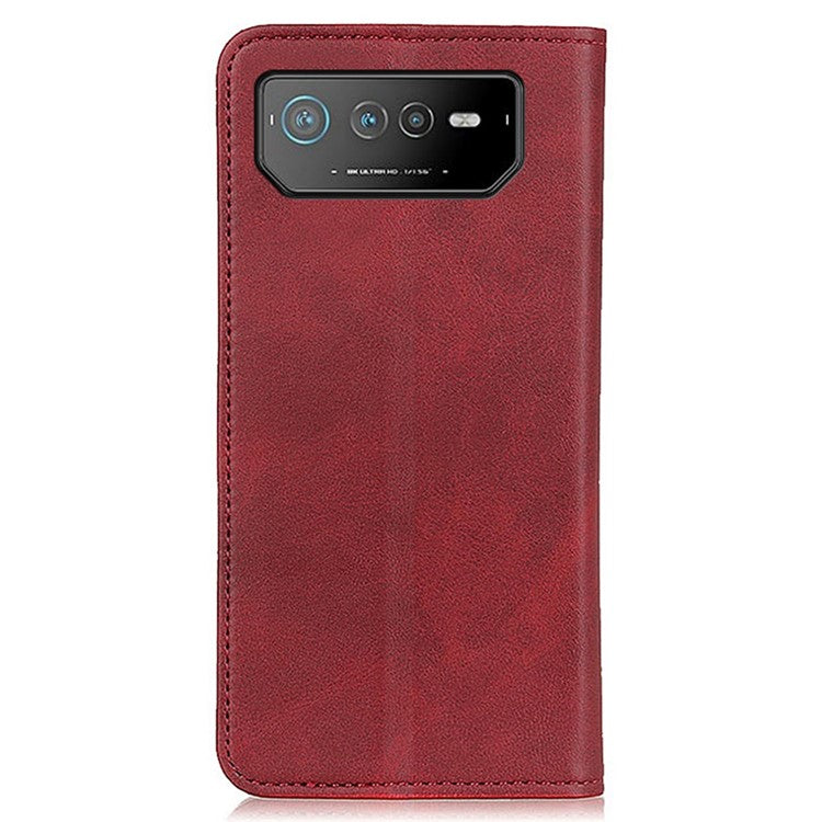 For Asus ROG Phone 6 5G Magnetic Auto-absorbed Stand Wallet Case Split Leather TPU Full Protection Phone Cover - Red