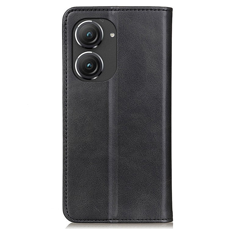 For Asus Zenfone 9 5G Magnetic Auto-absorbed Split Leather Phone Case Anti-drop Protection Stand Wallet Cover - Black