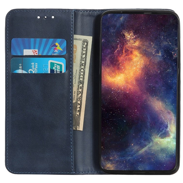For Asus Zenfone 9 5G Magnetic Auto-absorbed Split Leather Phone Case Anti-drop Protection Stand Wallet Cover - Blue