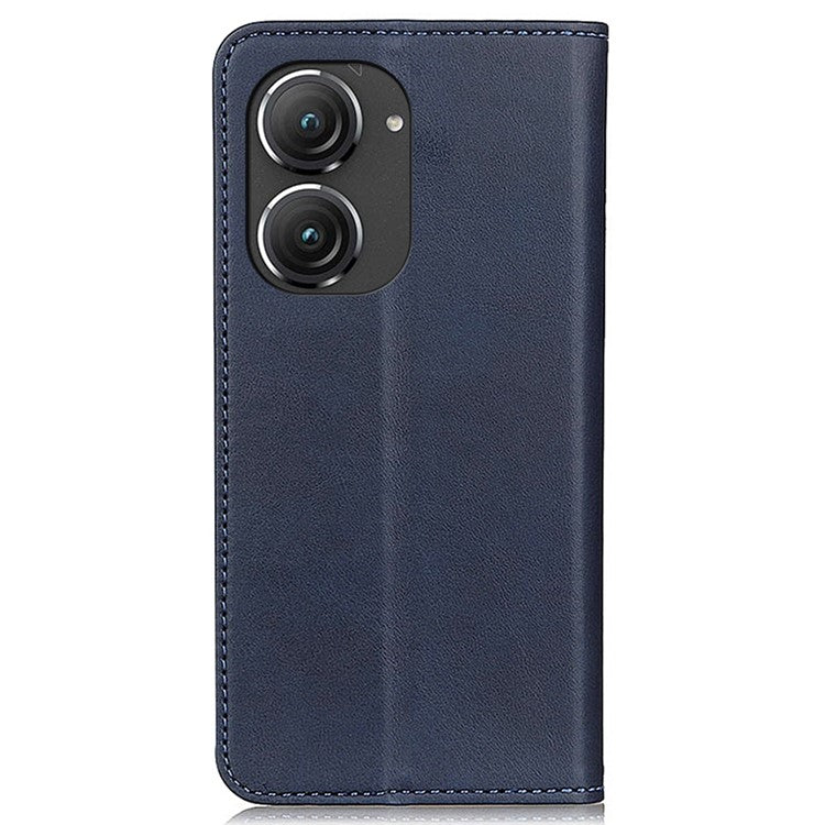 For Asus Zenfone 9 5G Magnetic Auto-absorbed Split Leather Phone Case Anti-drop Protection Stand Wallet Cover - Blue