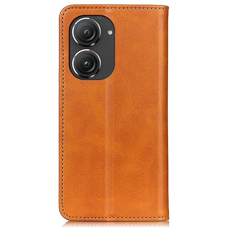 For Asus Zenfone 9 5G Magnetic Auto-absorbed Split Leather Phone Case Anti-drop Protection Stand Wallet Cover - Brown