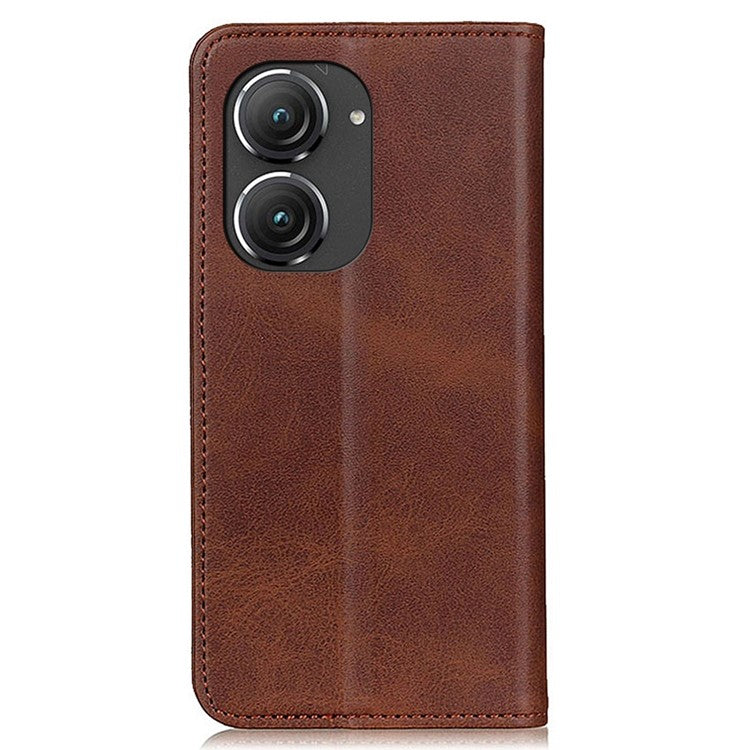 For Asus Zenfone 9 5G Magnetic Auto-absorbed Split Leather Phone Case Anti-drop Protection Stand Wallet Cover - Coffee