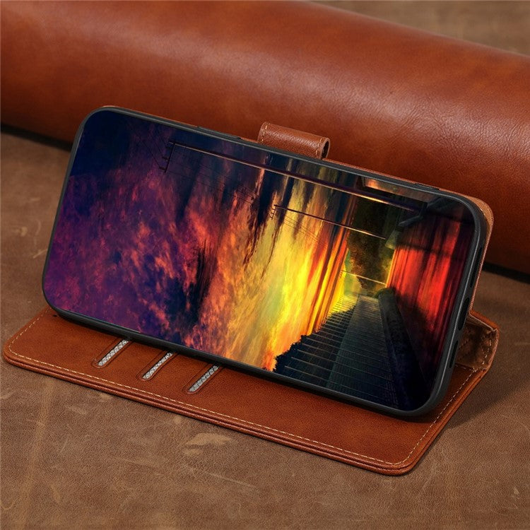 For OnePlus 10T 5G / Ace Pro 5G Anti-drop Phone Case Cowhide Texture RFID Blocking PU Leather Phone Cover with Wallet Stand - Brown