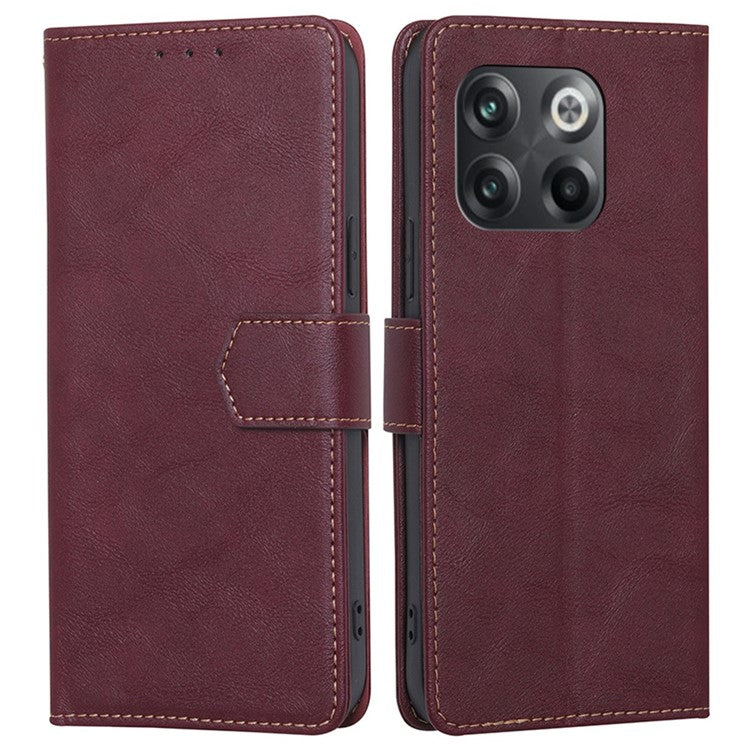 For OnePlus 10T 5G / Ace Pro 5G Anti-drop Phone Case Cowhide Texture RFID Blocking PU Leather Phone Cover with Wallet Stand - Wine Red