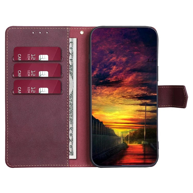 For OnePlus 10T 5G / Ace Pro 5G Anti-drop Phone Case Cowhide Texture RFID Blocking PU Leather Phone Cover with Wallet Stand - Wine Red