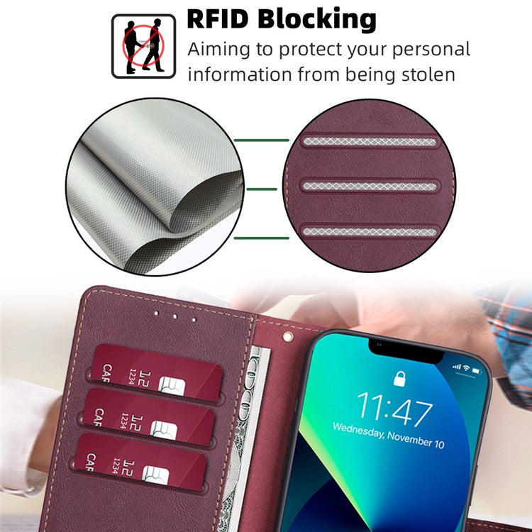 For OnePlus 10T 5G / Ace Pro 5G Anti-drop Phone Case Cowhide Texture RFID Blocking PU Leather Phone Cover with Wallet Stand - Wine Red