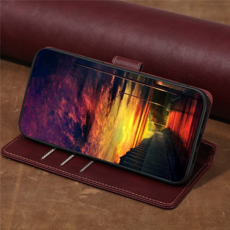 For OnePlus 10T 5G / Ace Pro 5G Anti-drop Phone Case Cowhide Texture RFID Blocking PU Leather Phone Cover with Wallet Stand - Wine Red