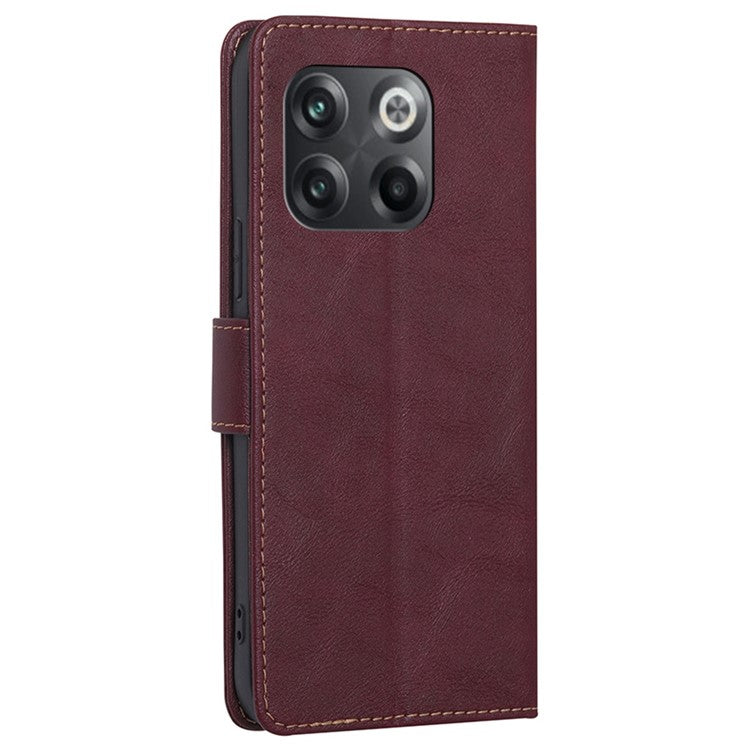 For OnePlus 10T 5G / Ace Pro 5G Anti-drop Phone Case Cowhide Texture RFID Blocking PU Leather Phone Cover with Wallet Stand - Wine Red