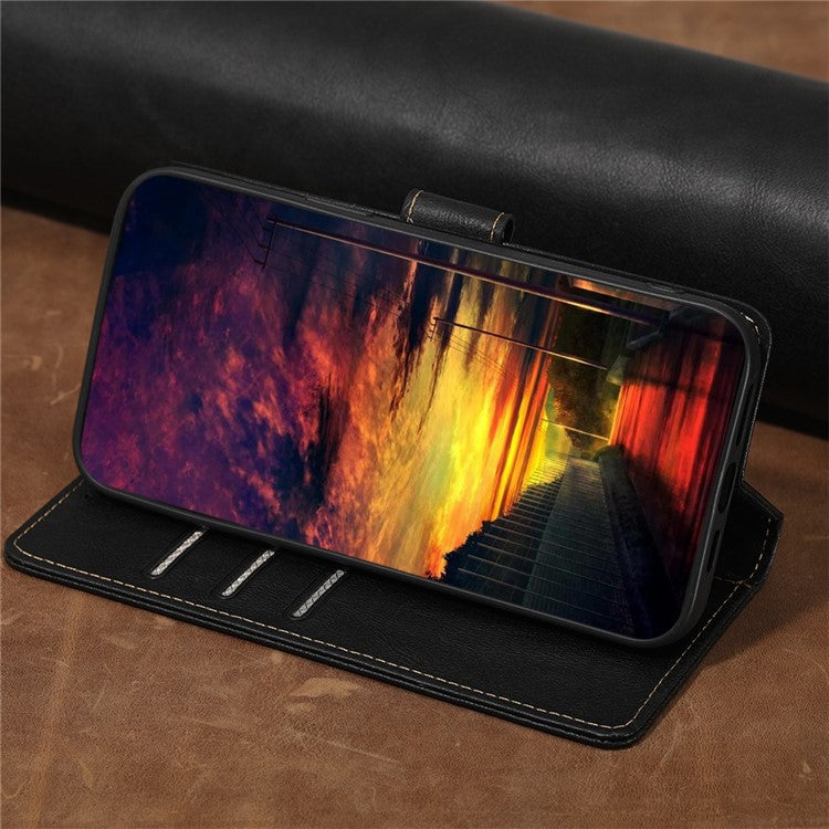 For OnePlus 10T 5G / Ace Pro 5G Anti-drop Phone Case Cowhide Texture RFID Blocking PU Leather Phone Cover with Wallet Stand - Black