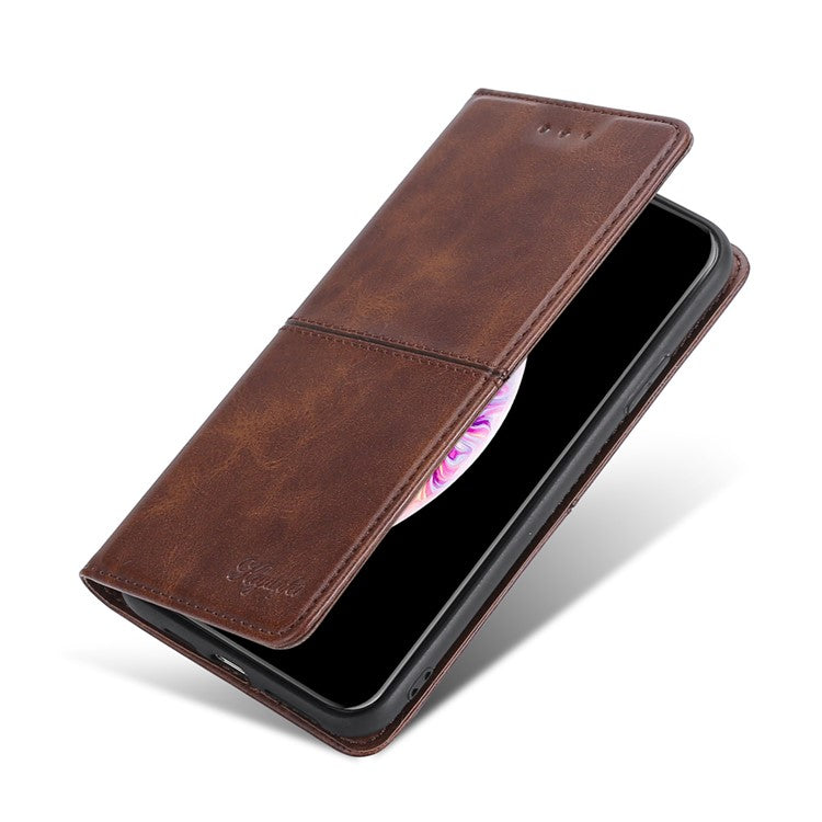 For OnePlus 10T 5G / Ace Pro 5G Anti-fall Phone Case Magnetic Auto-absorbed PU Leather Cowhide Textured Stand Phone Cover with Card Slots - Brown