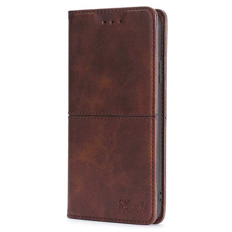 For OnePlus 10T 5G / Ace Pro 5G Anti-fall Phone Case Magnetic Auto-absorbed PU Leather Cowhide Textured Stand Phone Cover with Card Slots - Brown