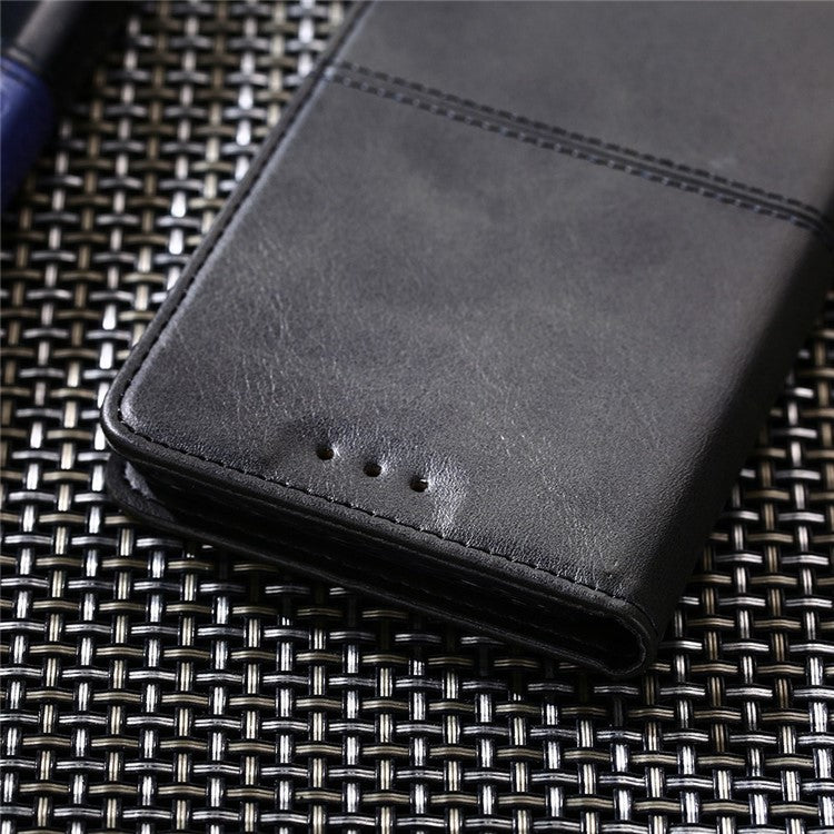 For OnePlus 10T 5G / Ace Pro 5G Anti-fall Phone Case Magnetic Auto-absorbed PU Leather Cowhide Textured Stand Phone Cover with Card Slots - Black