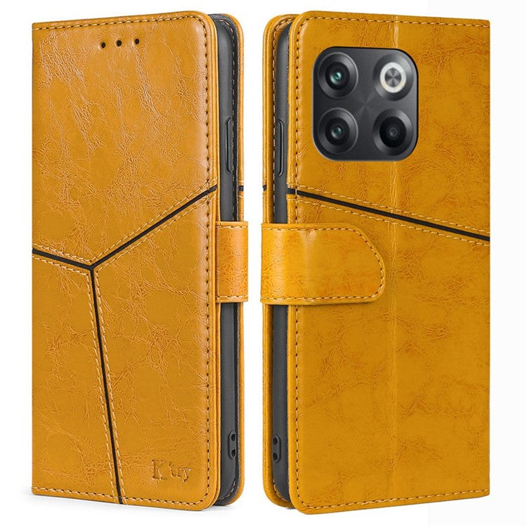 For OnePlus 10T 5G / Ace Pro 5G Shockproof Phone Case Splicing Geometric Pattern PU Leather Stand Wallet Folio Flip Cover - Yellow