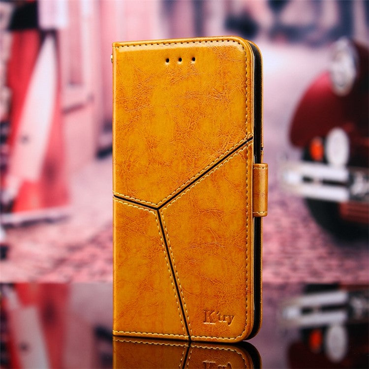 For OnePlus 10T 5G / Ace Pro 5G Shockproof Phone Case Splicing Geometric Pattern PU Leather Stand Wallet Folio Flip Cover - Yellow
