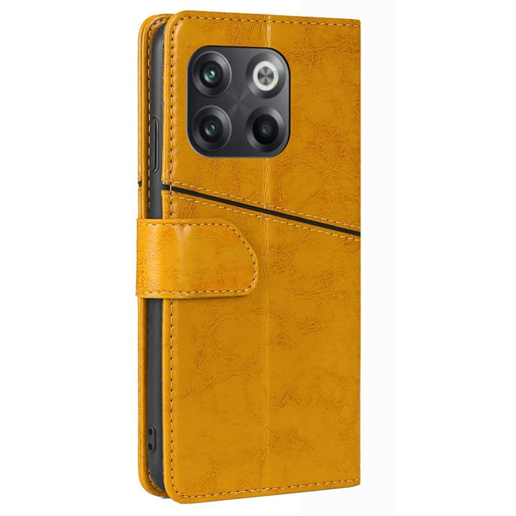 For OnePlus 10T 5G / Ace Pro 5G Shockproof Phone Case Splicing Geometric Pattern PU Leather Stand Wallet Folio Flip Cover - Yellow