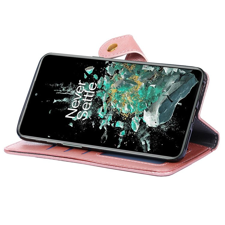 For OnePlus 10T 5G / Ace Pro 5G Shockproof Zipper Pocket PU Leather Folio Flip Case Anti-drop Phone Wallet Cover Stand with Strap - Rose Gold